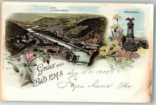 56130 W5427 Bad Ems 1900 Lithographie Kriegerdenkmal