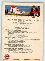 Dampfer Monte Rosa Mittelmeerreise 1934 Freitag 15. Juni Speisekarte