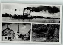 77963 W7635 Ottenheim , Schwarzw Foto AK Dampfschiff Kirche Altrhein