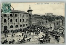 San Sebastian Donostia 1910 Foto AK Nueva Plaza de Toros Marke bildseitig