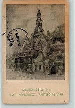 1001 Amsterdam 1948 Radierung Oude Kerk met oudekerksplein