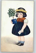 Kind mit Blumenkranz im Haar - Brief - 1907 AK Kind