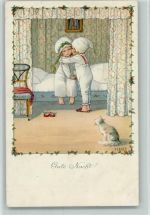 M.M. Nr. 1158 - Kinderkuß Gute Nacht , Katze AK Ebner, Pauli Künstlerkarte