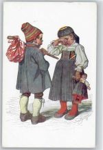 Trachten - Kind mit Puppe - schwäbische Trachten Nr. 14 AK Beithan, E. Künstlerkarte