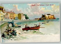 80100 Napoli Lithographie Via Partenope e Castel dell'Ovo sign. Mapuano