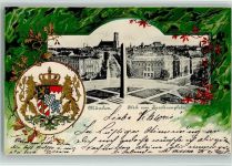 W8000 München Passepartout Blick vom Karolinenplatz Wappen Lithographie / Prägedruck