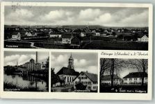 86833 W8939 Ettringen , Wertach - Gesamtansicht Papierfabrik Kirchenpartie Gräfl. Gut v. Rechberg 4-Bildaufnahme