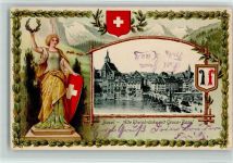 Basel Bâle Alte Rheinbrücke mit Gross-Basel Lithographie/Prägedruck Helvetia 1903 Gebrauchsspuren