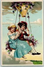 Schaukel Kind AK Glückwunsch Ballon 1910 Prägedruck