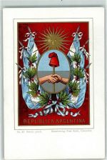 Fahne Sonne Handschlag Motiv Argentinien Lithographie