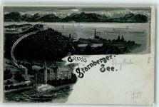 82319 W8130 Starnberg 1900 Gebrauchsspuren Bismarckdenkmal Starnberger-See Dampfer