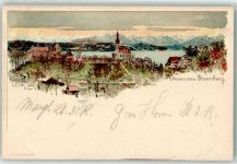 82319 W8130 Starnberg 1899 Künstlerkarte Starnberger See Kirche Berge sign. R. Lipps