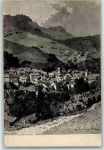 68160 Sainte-Marie-aux-Mines Markirch Lithographie / Künstlerkarte Teilansicht AK