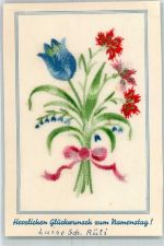 Namenstag Blumen Seidenstickerei Seide (gestickt) AK mit Stickerei