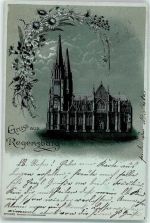 93047 W8400 Regensburg 1899 Lithographie / Mondschein Dom St. Peter