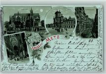 57000 Metz - 1899 Lithographie Kathedrale Vinzenzkirche mit Lyceum Gerbergraben
