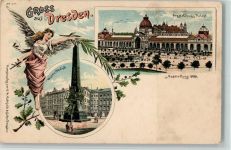O8000 Dresden Wettin Obelisk, Ausstellungs-Palast Gewerbeausstellung 1896 Lithographie