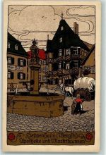 64646 W6148 Heppenheim Bergstraße Künstlersteindruck Apotheke und Marktbrunnen sign