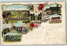 14913 O1700 Jüterbog 1901 Lithographie Schießplatz Neues Barackenlager Park-Denkmal Feldgeschütz Lazarett