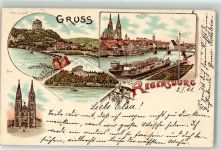 93047 W8400 Regensburg 1911 - Befreiungshalle Dom Walhalla Donau Frachtschiffe Eulen
