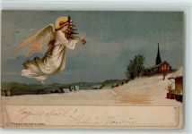 HGL Karte Lithographie Engel schwebt über das Dorf AK HGL 1899 Halt gegens Licht
