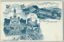 65385 W6220 Rüdesheim am Rhein 1899 Lithographie National-Denkmal Zahnradbahn Mäuseturm Burg Rheinstein Niederwald