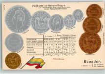 Prägedruck Münzenkarte und Nationalflagge Münzabbildungen Geld auf AK Lithographie