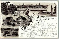 97318 W8710 Kitzingen 1897 Gebrauchsspuren Lithographie Falterturm Rathaus Königsplatz Kriegerdenkmal