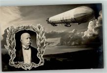 Porträt und Luftschiff Zeppelin, F. Graf von Foto AK