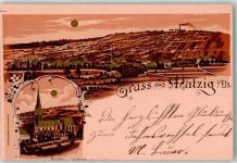 67190 Mutzig 1902 Lithographie / Mondschein Kirche