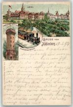 1190 Wien 19. Bezirk, Döbling 1897 Lithographie Hotel Zahnradbahn Aussichtsturm Kahlenberg