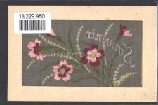 Blumen Passepartout AK Seide (gestickt) AK mit Stickerei