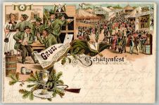 Gruss vom Schützenfest Schützen Hippodrom Völkerschau Schützenfest 1899 Lithographie / Künstlerkarte