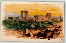 Baalbek Künstlerkarte Ruinen sign F. Perlberg