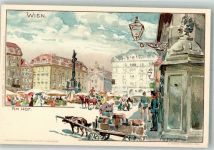 1010 Wien 1. Bezirk, Innere Stadt Lithographie sign. Junger, H. Marktszene Denkmal Am Hof