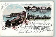24960 W2392 Glücksburg Ostsee 1895 Lithographie Strandhotel Bade-Anstalt Schloss Glücksburg