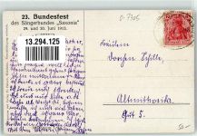 04736 O7305 Waldheim , Sachs Gebrauchsspuren Sängerbund Saxonia Bundesfest 1913