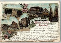 02796 O8805 Kurort Jonsdorf 1905 Gebrauchsspuren Lithographie Hotel Bad Jonsdorf Felsengasse Aussichtspunkt