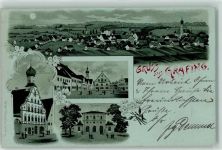85567 W8018 Grafing b. München 1902 Gebrauchsspuren Marktplatz Rathaus Bahnhof Mondschein