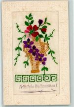 Passepartout Weihnachten Seidenstickerei Seide (gestickt) AK mit Stickerei