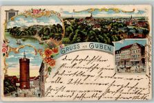 03172 O7560 Guben 1901 Lithographie Schützenhaus Dicker Turm Marktplatz