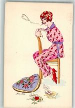 Verlag A. Noyer Serie 14 En Pyjama Art Deco Sager, Xavier Künstlerkarte