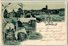 48429 W4440 Rheine 1900 Gebrauchsspuren Kaiserl. Postamt Markt Kriegerdenkmal Steueramt Lithographie