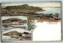 78351 W7762 Ludwigshafen Lithographie Bodensee Hafen Zollamt Hotel Adler Guggenbühl