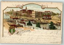 3001 Rotterdam 1898 Lithographie Boompjes en Leuvehaven