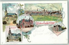 53879 W5350 Euskirchen 1901 Gebrauchsspuren Kath. Kirche Kreisgebäude Ev. Kirche Bahnhof Lithographie