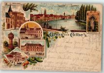 39240 O3310 Calbe 1898 Lithographie Landratsamt Amtsgericht Wasserturm Rathaus Postgebäude