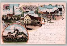 36381 W6490 Elm , Kr Schlüchtern 1901 Gebrauchsspuren Schloss Brandenstein Gasthaus zum roten Löwen Kirche Hauptstrasse Lithographie