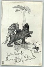 sign. H. Lermke Große Wäsche der russische Bär Propaganda WK I Militär Humor WK I 1914