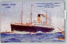 Triple-Srew Steamer Ceramic sign. Montague Birrell Black White Star Line / Cunard Künstlerkarte